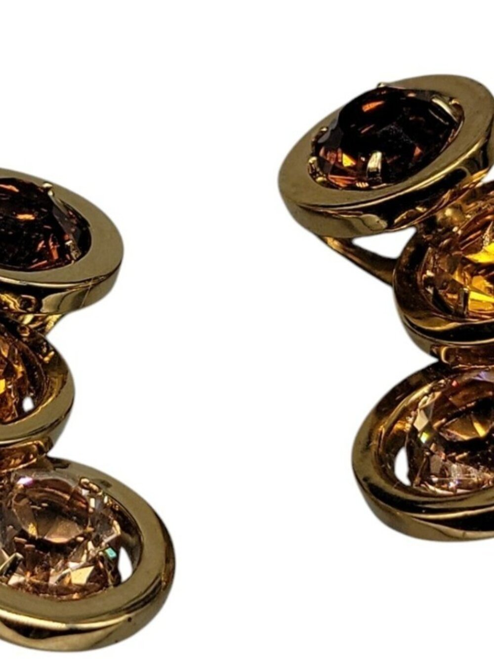 BH China Clip-On Earrings Amber & Brown Rhinestones Vintage Gold Tone - Picture 2 of 16